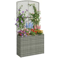 Outsunny Rattan Planter with Trellis, Raised Beds for Garden with Liner for Climbing Plants Vegetables Flowers, Dark Grey(m-10)
