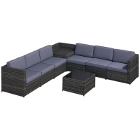 Outsunny 8-tlg. Polyrattan Gartengarnitur Gartenmöbel Garten-Set Sitzgruppe Loungeset Loungemöbel Beistelltisch als Aufbewahrungskorb Dunkelgrau Stahl + Polyester 58 x 58 x 37 cm(m-11)