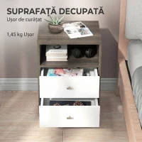 HOMCOM Set de 2 noptiere moderne pentru dormitor cu 2 sertare și spațiu deschis, 40x34x64cm, gri(m-7)