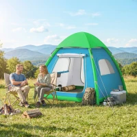 Outsunny Tenda Inflável 3 Pessoas Montagem Rápida Tenda de Camping Exterior com Bomba de Ar Janelas em Rede Teto Removível(m-4)