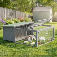PawHut Konijnenhok Konijnenstal hout konijnenkooi met opklapbaar bitumendak, ren, deuren 125,5x100x49 cm Grijs(m-8)