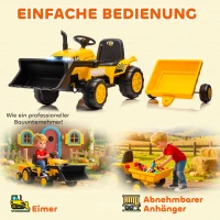 AIYAPLAY Elektrisches Aufsitz-Baufahrzeug, Spielzeugbagger mit Anhänger, 3-8 Jahre, Kunststoff, Stahl, Gelb(m-5)