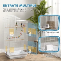PawHut Gabbia per Uccelli, Voliera con Maniglia e Porte, Gabbietta con Altalena, Ciotole e Giochi, 46x36x100 cm, Bianco(m-7)