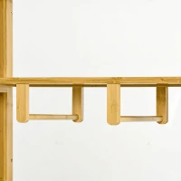 HOMCOM Dulap Deschis din Bambus cu 2 Uși Glisante, Rafturi Deschise și Bară pentru Umerașe, 145x35x165cm(m-13)