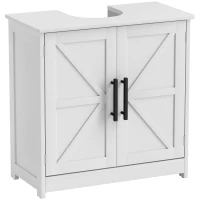 HOMCOM Meuble sous lavabo, meuble de salle de bain avec 2 portes magnétiques style grange et étagères, 60 x 30 x 60 cm, blanc(m-11)