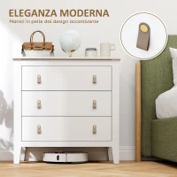 HOMCOM Cassettiera per Camera da Letto a 3 Cassetti con Maniglie in Finta Pelle, 80x40x78.5 cm, Bianco(m-5)