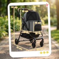 PawHut Dog Stroller, 3 in 1 Foldable Pet Stroller for Small Puppy Cat with Detachable Travel Carrier, Storage Basket, Grey(m-3)