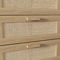 HOMCOM Comodă cu 6 Sertare din Lemn și Ratan Stil Boho pentru Living și Dormitor, 110x40x75 cm(m-8)