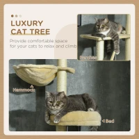 PawHut IE Located Floor to Ceiling Cat Tree, Adjustable Height, Cat Climbing Tower with Carpeted Platforms, Cozy Bed, Hammock, Scratching Posts, Toy Balls, Activity Center for Kittens, Beige(m-4)
