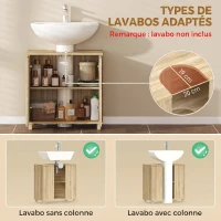 HOMCOM Meuble sous Lavabo, Découpe en Forme U, Portes à Lattes, Étagère Réglable, Ouverture par Pression, 60x30x60cm, Naturel(m-4)