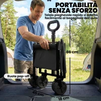 Outsunny Carrello da Giardino Pieghevole da 60L con Ruote e Lato Apribile, Nero(m-4)