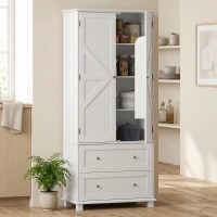 HOMCOM Armadio Alta da Cucina con 2 Porte, 2 Cassetti e Ripiani Regolabili, 80x39,5x184,5 cm, Bianco(m-2)