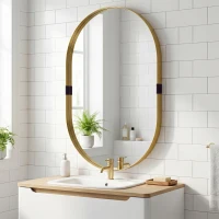 HOMCOM Wall Mirror, Bathroom Mirror with Elevated Aluminium Alloy Frame, 60 x 90 cm, Gold Tone(m-2)