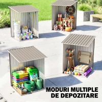 Outsunny Magazie pentru Unelte 0,92m² din Oțel Galvanizat cu Acoperiș Înclinat și Lacăt, 100x103x160 cm, Maro(m-7)