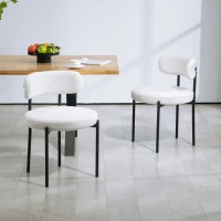 HOMCOM Set van 2 Eetstoelen, Fleece-bekleding, Stoelen met Beklede Zitting, Metalen Poten, Crème(m-10)