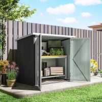 Outsunny Abri de Jardin - cabane de jardin 1,09 m² - cabanon rangement outils 2 Portes verrouillables - dim. 147L x 86l x 134H cm - tôle d'acier Noir Blanc(m-8)