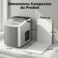 HOMCOM Machine à glaçons, 12kg en 24h, 9 glaçons en 7 minutes, ice maker portable avec fonction autonettoyante, argent(m-8)