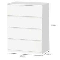 HOMCOM Comodă cu 4 Sertare din PAL cu Șine Metalice și Margini Înclinate, 60x40x80 cm, Alb(m-3)