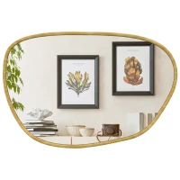 HOMCOM Miroir mural, miroir décoratif asymétrique 90x60cm en verre trempé pour salle de bain, chambre, salon, couloir, naturel(m-11)