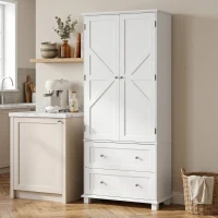 HOMCOM Armadio Alta da Cucina con 2 Porte, 2 Cassetti e Ripiani Regolabili, 80x39,5x184,5 cm, Bianco(m-5)
