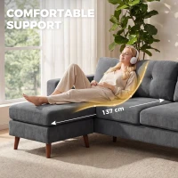 HOMCOM Ecksofa 192 cm L-Form 3-Sitzer Sofa mit umkehrbarer Chaiselongue, Cord-Optik, für kleinen Raum, Dunkelgrau(m-7)