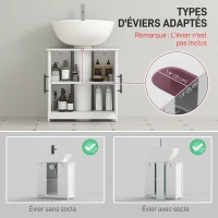 HOMCOM Meuble sous lavabo, meuble de salle de bain avec 2 portes magnétiques style grange et étagères, 60 x 30 x 60 cm, blanc(m-4)