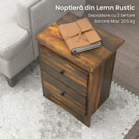 HOMCOM Noptieră cu 2 sertare în stil rustic din lemn, 40x30x56 cm, maro(m-8)
