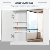 HOMCOM Armário de Casa de Banho com Espelho Móvel Suspenso de Casa de Banho com Prateleira Interior Ajustável 48x14,5x45 cm Branco(m-4)