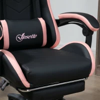 Vinsetto Bürostuhl, Gamingstuhl, 1 Kopfstütze, 1 Lendenstütze, Rosa + Schwarz(m-9)