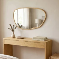 HOMCOM Miroir mural, miroir décoratif asymétrique 90x60cm en verre trempé pour salle de bain, chambre, salon, couloir, naturel(m-10)
