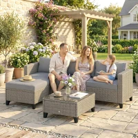 Outsunny 5-Piece Rattan Patio Furniture Set with Corner Sofa, Footstools, Coffee Table, for Poolside, Brown(m-9)