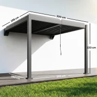 Outsunny Pergola ca. 3x3 m Aluminium Terrassenüberdachung mit verstellbar Lamellendach Wandmontage Dunkelgrau(m-3)