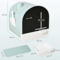 PawHut Lettiera per Gatti Chiusa con Filtri, Paletta e Vassoio, Struttura in PP, 43x44x47cm, Verde(m-3)