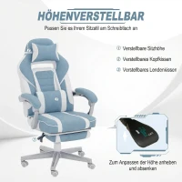 HOMCOM Chaise gaming, fauteuil gaming ergonomique avec repose-pieds, hauteur réglable, dossier inclinable, 63x63x123cm, bleu(m-4)