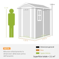 Outsunny Casetta da Giardino in Resina con Pavimento, Porta con Blocco e Finestra, 1.3 x 1.8 m, Grigio(m-3)