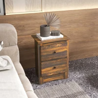 HOMCOM Noptieră cu 2 sertare în stil rustic din lemn, 40x30x56 cm, maro(m-7)