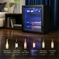 HOMCOM Cantinetta Vino Refrigerata 12 Bottiglie 36L, Temperatura Regolabile 4-16°C con Vetro Anti UV, Nera(m-9)