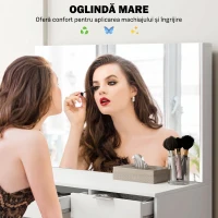 HOMCOM Set Masă de Toaletă cu Oglindă și 5 Sertare 97,2x44,5x136,5 cm și Taburet Căptușit 40x24x46 cm, Alb(m-4)