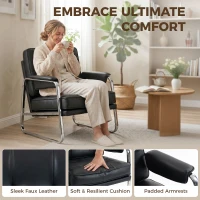 HOMCOM Fauteuil van PU-leer, accentstoel met brede zitting, hoogdicht schuim, dikke vulling, eenvoudige montage, Zwart(m-4)