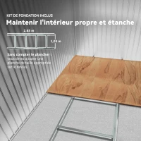 Outsunny Abri de jardin 5,4 m² 2,77 x 1,95 x 1,92 m kit de fondation porte coulissante ventilations acier galvanisé, gris(m-6)