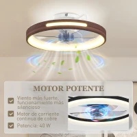 HOMCOM Ventilador de Techo con Luz LED 40 W Motor DC Reversible Mando a Distancia 6 Velocidades 3 Colores Temporizador Teca(m-6)