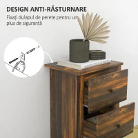 HOMCOM Noptieră cu 3 sertare în stil rustic din lemn, 40x30x74 cm, maro(m-5)