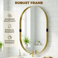 HOMCOM Wall Mirror, Bathroom Mirror with Elevated Aluminium Alloy Frame, 60 x 90 cm, Gold Tone(m-7)