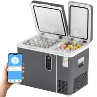 Outsunny 45L Compressor Car Fridge Freezer, Dual Zone Camping Refrigerator with App Control, Grey(m-8)