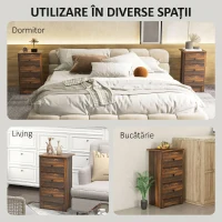 HOMCOM Noptieră cu 3 sertare în stil rustic din lemn, 40x30x74 cm, maro(m-6)
