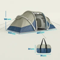 Outsunny Aufblasbares Zelt 4 Personen Schneller Aufbau Outdoor Camping Zelt mit 2 Schlafzimmer Mesh Fenster Vordach(m-3)