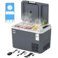 Outsunny Glacière Électrique Voiture 25L, Contrôle via Application, Modes MAX & ECO, 12V/240V, -20 à 20 °C, 58x33x38,3cm, Gris(m-7)
