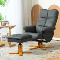 HOMCOM Relaxfauteuil met Poef, 145° Kantelbare Rugleuning, 360° Draaibaar, Kunstleer, Donkergrijs(m-10)