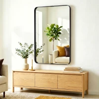 HOMCOM Rectangular Wall Mirror, 90 x 60 cm Wall Mounted Bathroom Mirror with Aluminium Alloy Frame and Tempered Glass, Black(m-9)