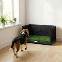PawHut Inodoro para Perros con Césped Artificial 75x51x36,5 cm con Paredes Altas Bandeja Deslizante y Fácil de Limpiar Negro(m-2)